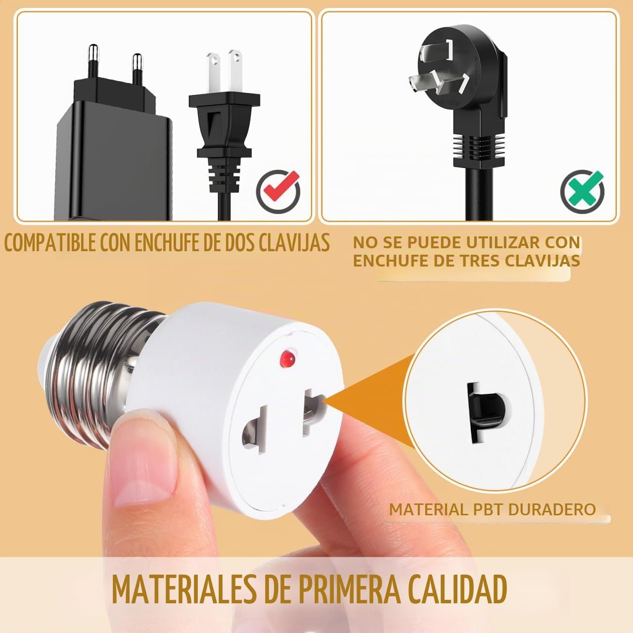 Veemoon - Adaptador de enchufe de bombilla E27 (2 pines, 2 unidades), 4GP15D243J07OCNIW06Y