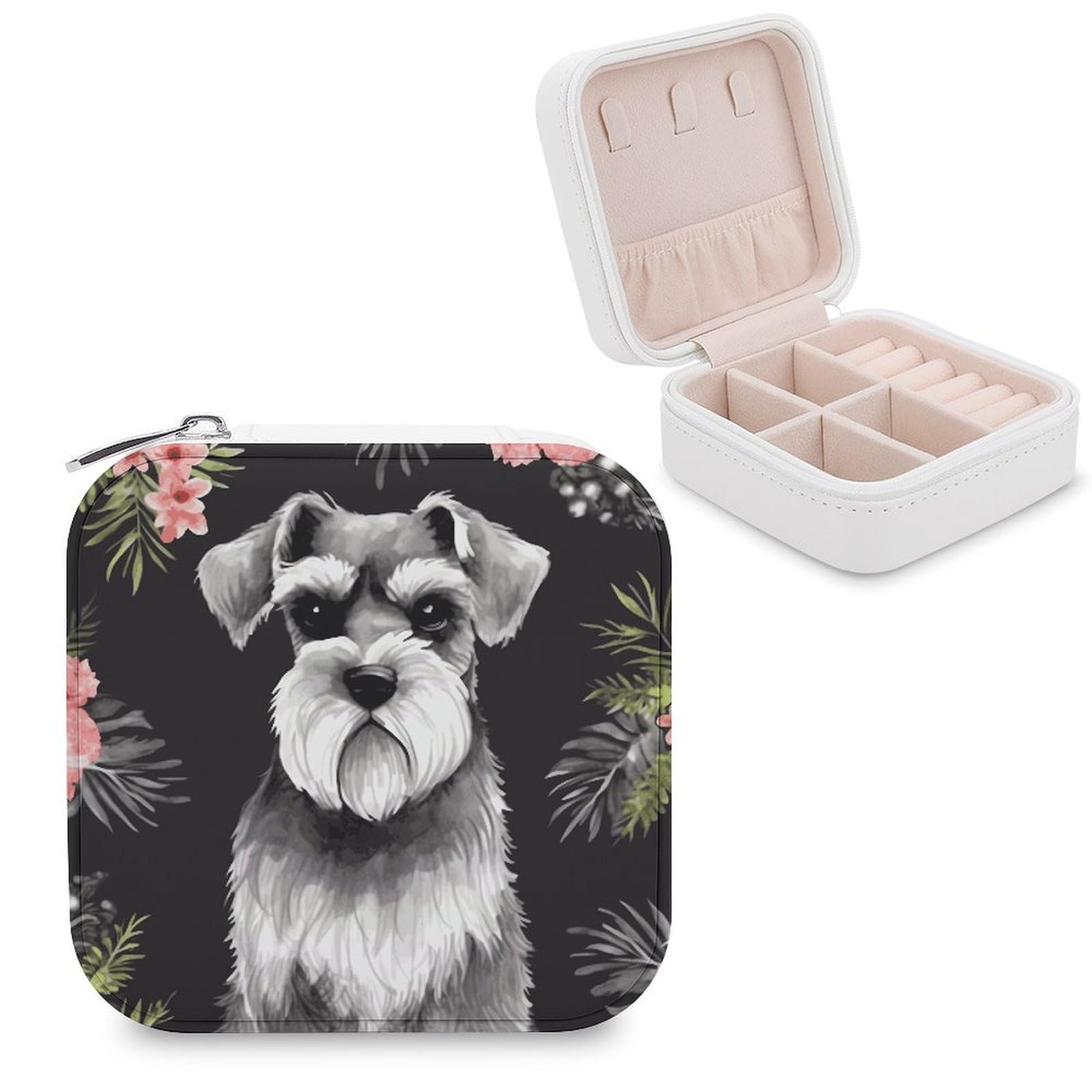 FekiLoot Schnauzer Jewelry Box Exquisite Jewelry Organizer Silver Gold Trinket Storage Case Multi Compartments Cute Earrings Ring Necklace Holder For Woman Household Gift