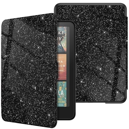 Image of Fintie Case for 7 inch All-New Kindle Paperwhite (12th Generation, 2024) and Kindle Colorsoft Signature Edition - Slim Lightweight Shell PU Leather Protective Cover with Auto Sleep /Wake, Black Glitter