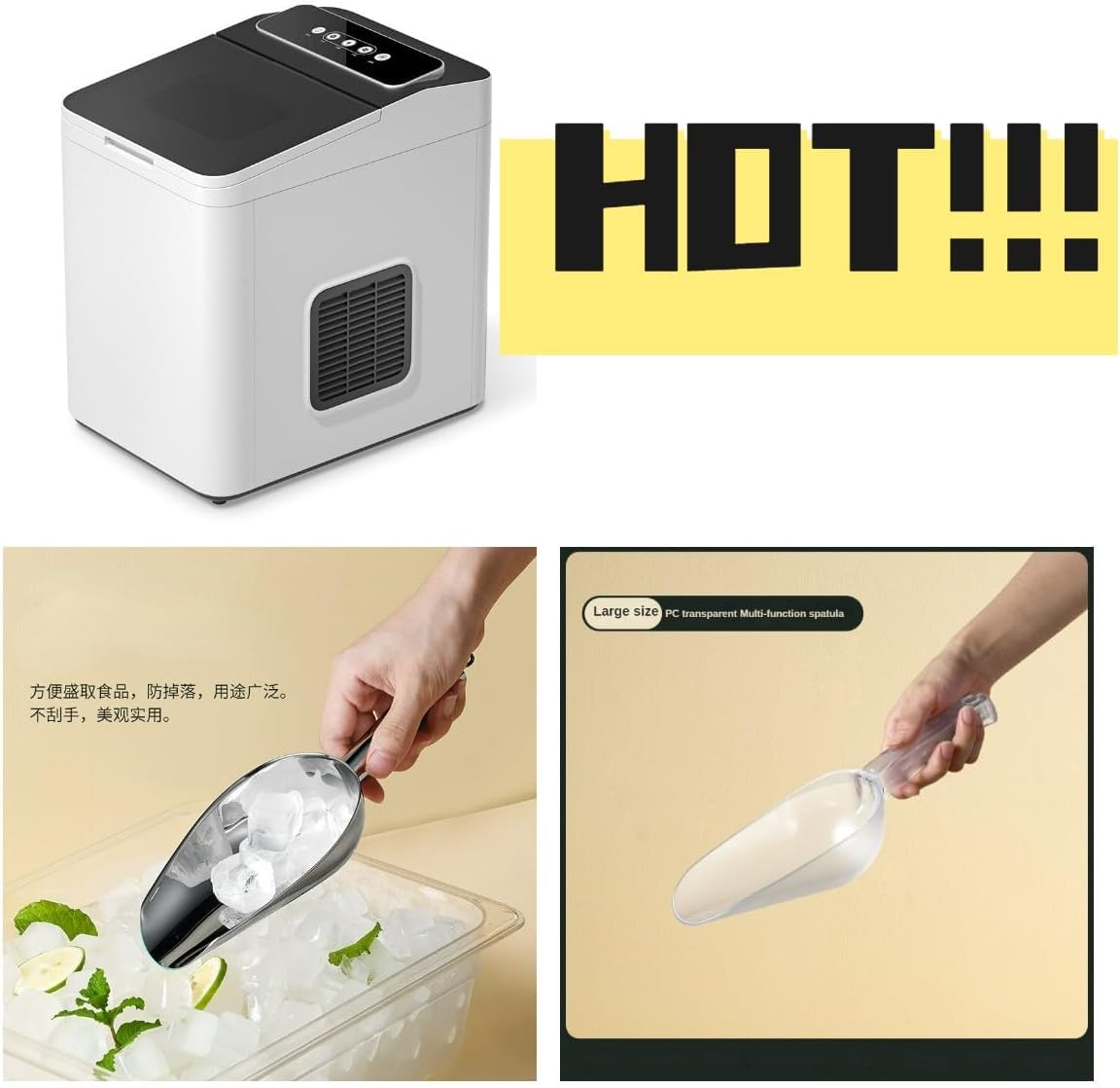 Desktop Ice Maker, Portable Ice Maker Transparent Window LED Display on Fridge.com - View 3