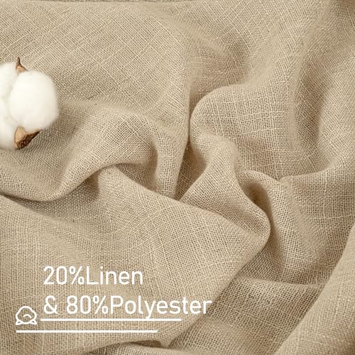 LAMIT 63 Inch Sheer Linen Window Curtains, Light Filtering Panels Back Tab and Rod Pocket Neutral Drapes for Bedroom/Living Room, Brown, 2 Panels, 34 x 63 Inch