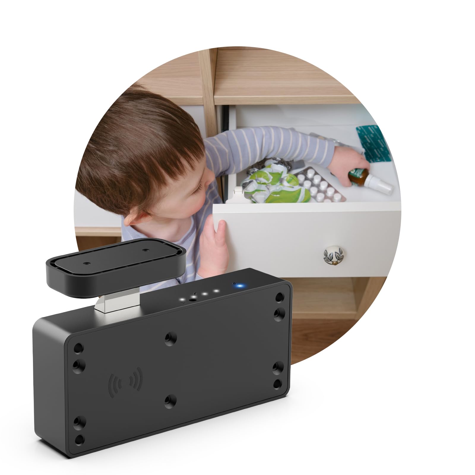 eLinkSmart Drawer Lock RFID Card NFC Hidden Cabinet Lock for Kitchen Pantry Furniture Cupboard Door Lock with Bluetooth APP Child Safety No Drilling Required Black