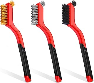 Wire Brush Set, 3 Pcs Stainless Steel/Brass/Nylon Wire Brushes for Cleaning with Curved Handle Grip for Rust Removal, Dirt, Paint Scrubbing(Red)