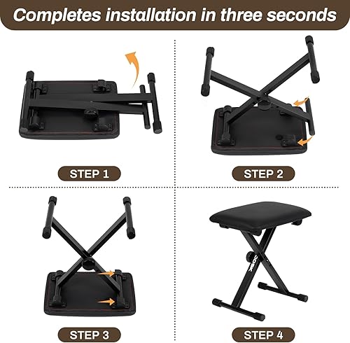 Miniatura 4 de AODSK Banco de teclado estilo X acolchado, banco de piano ajustable plegable silla asiento, algodón ignífugo, diseño antideslizante