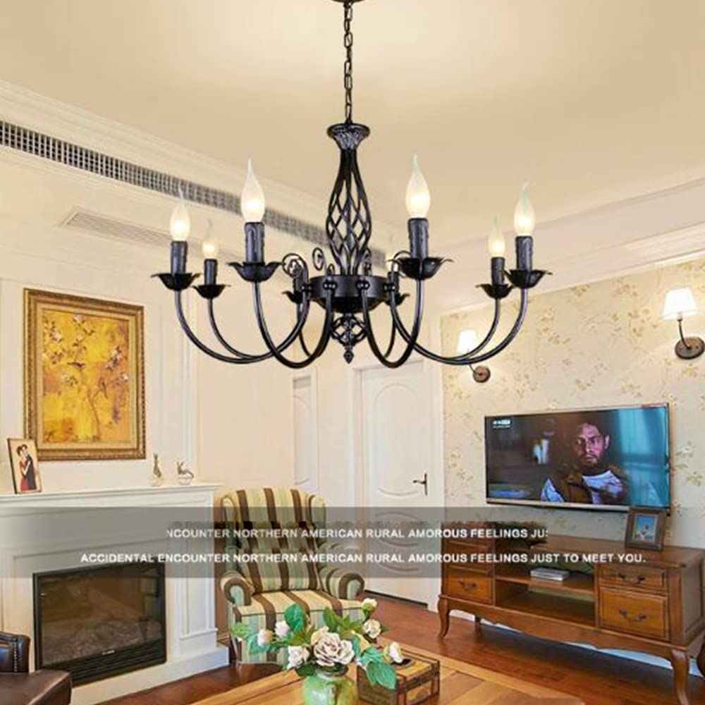 Antik Kronleuchter Klassische E14 Kerze Pendelleuchte Französischer Hängelampe Retro Schwarz Pendellampe Höhenverstellbar Landhausstil Wohnzimmer Licht Küche Esszimmer Gang Beleuchtung,5 heads