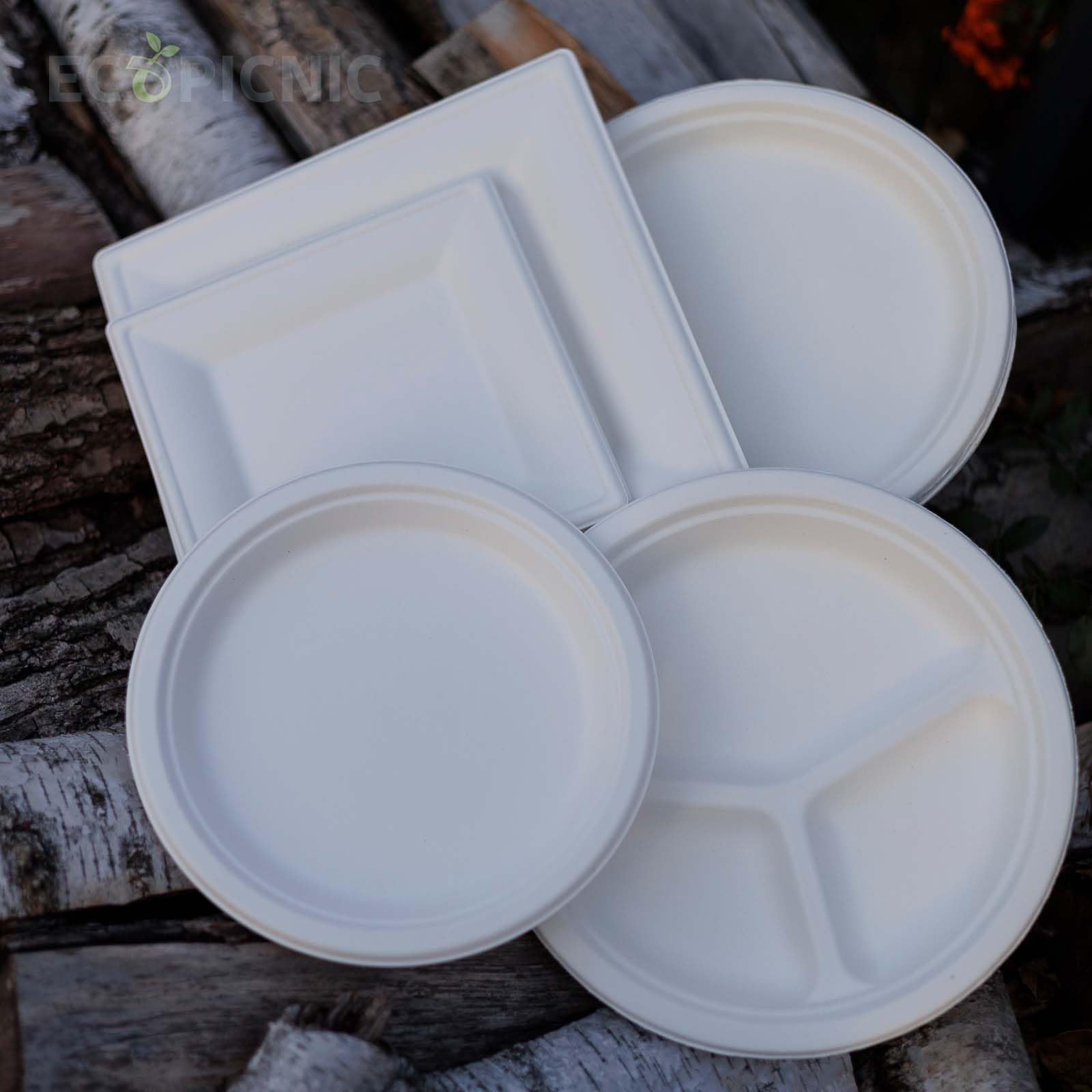 Platos de caña de azúcar de 3 piezas 261 * 26 mm (500 unidades/caja), plato desechable de caña de azúcar, cuenco ecológico desechable para platos calientes y fríos