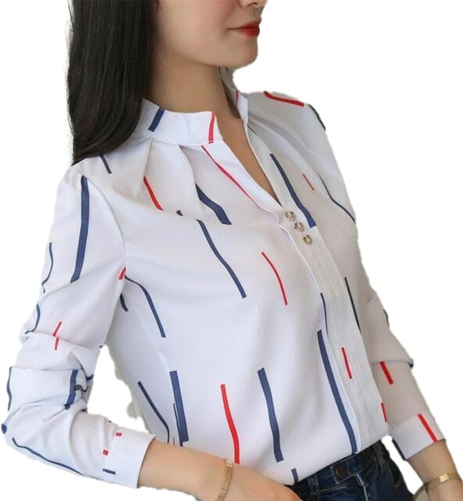 ROYALICAWomen Tops Womens Regular Fit Striped White Colour Cotton Blend Casual Shirt