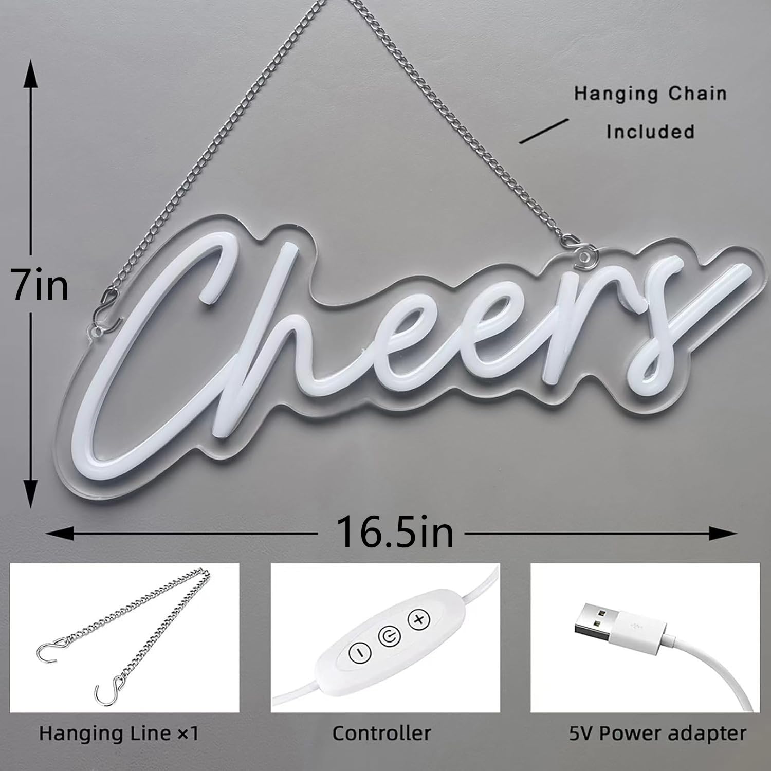 Cheers Neonschild USB betrieben mit dimmbarem Schalter LED Neonlichtschild für Wandhintergrund dekoration Cheer Light Up Sign Neon für Bar, Geburtstag, Party, Hochzeit, 15 x 5.5in (warmweiß)