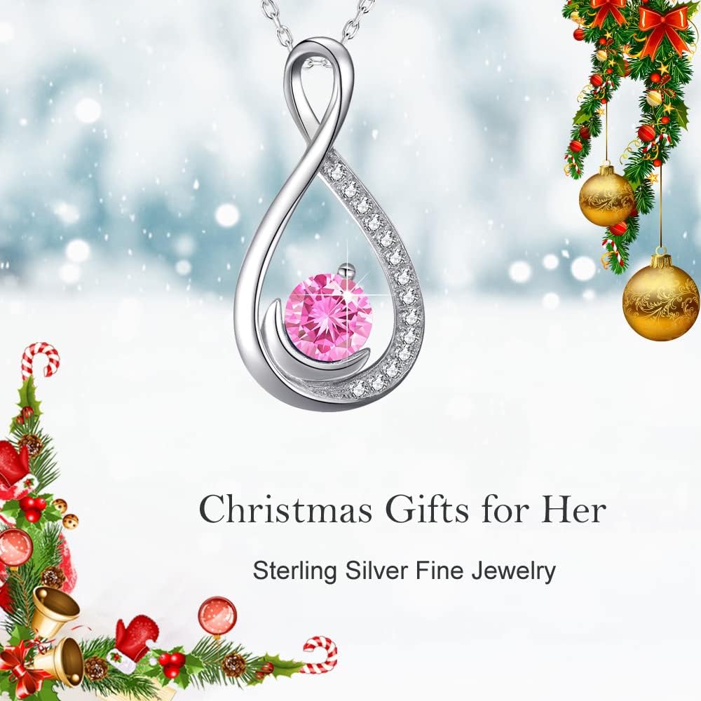 Dorella Mothers Day Jewelry Birthday Gifts for Women Forever Love Infinity Necklace Mom Wife May June Birthstones Emerald Ruby and More Stones Jewelry 925 Sterling Silver - Image 2