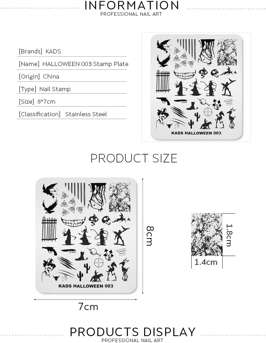 KADS Halloween Nail Plates Nail Stamp Templates Nail Art Stamping Kits with Pumpkin Ghost Skull Bat Image Plates for DIY Decoration (HA003)