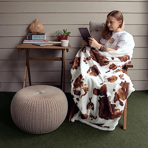 Image of Indigo Hill by HiEnd Accents Elsa Cow Print 54x68 Sherpa Throw Blanket