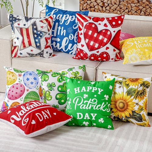 Mindsoft 20 Pcs Holiday Pillow Covers 18 x 18 Easter Pillow Cover Spring Summer 250th Anniversary Pillowcase Decorative Seasonal Cushion Case for Farmhouse Home Sofa(Holiday)