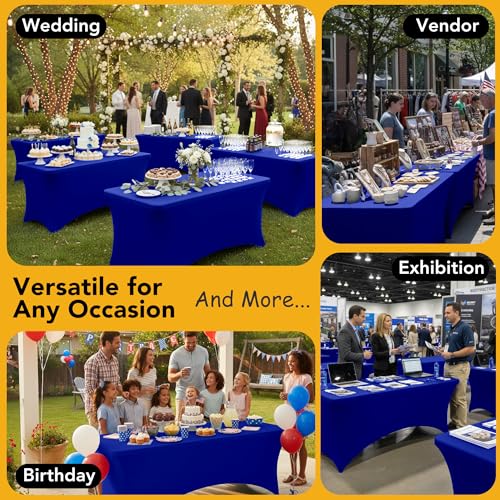 6-Pack Premium Royal Blue Spandex Tablecloths for 6ft Rectangle Tables, Stain & Wrinkle-Resistant, Washable Stretch Polyester Fitted Table Cover for Weddings, Banquets, Events, Parties - Image 7