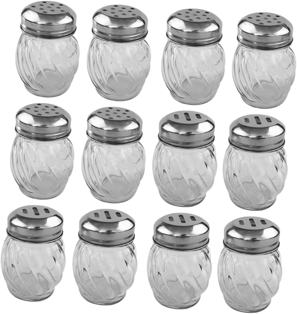 12Pcs Kitchen Glass Seasoning Bottles Transparent Spice Shakers for Salt Pepper and Seasonings Multi Design for Home Cooking and Meal Prep