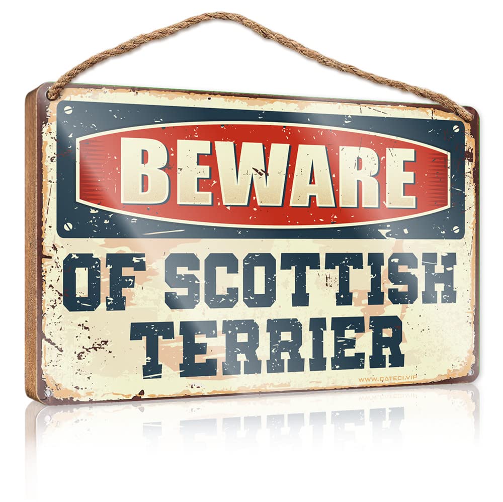 FRINTOXA Funny Desk Signs Beware Of Scottish Terrier Wooden Sign(15X28CM)