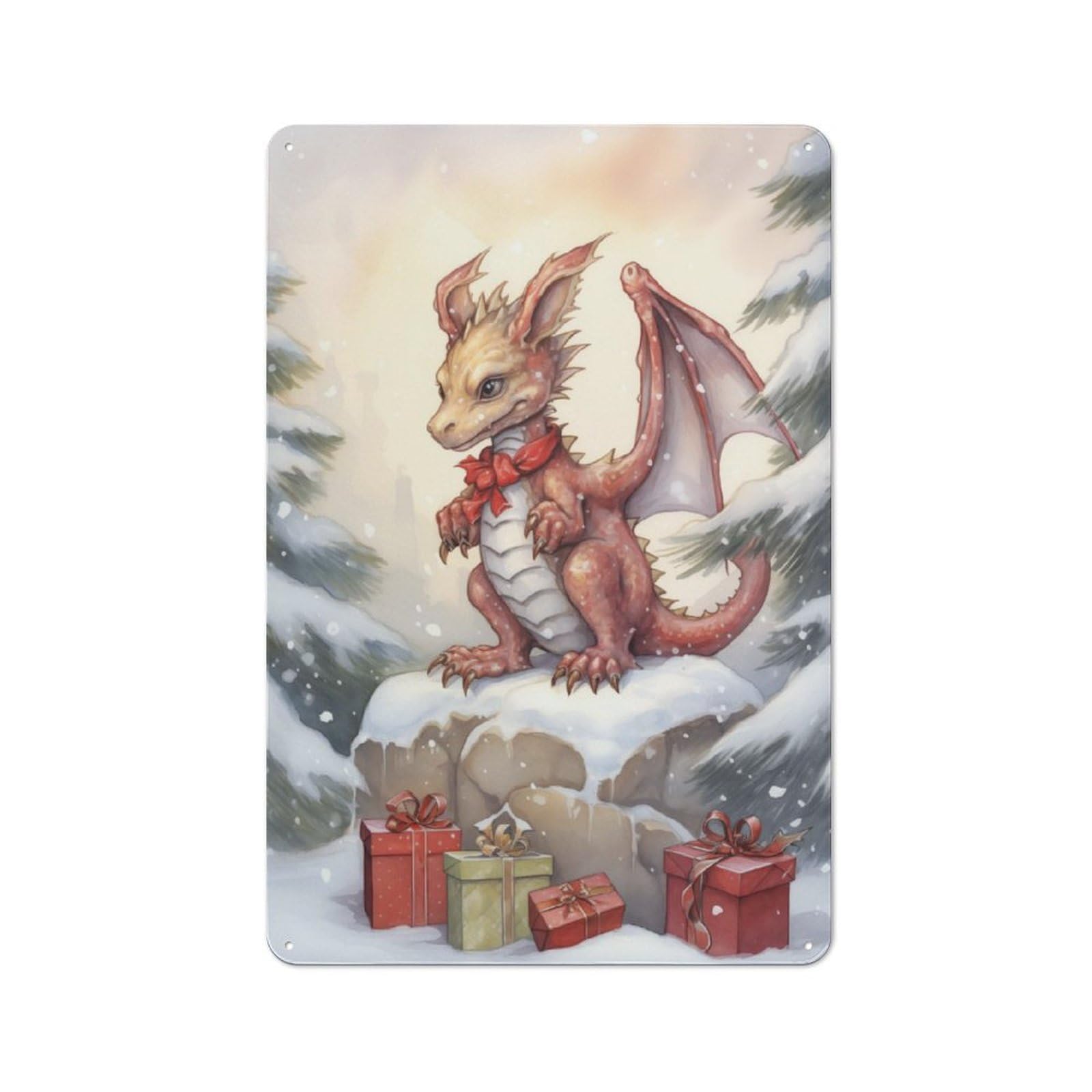 Junmoney Funny Christmas Dragon Retro Tin Sign 30X20cm For Lounge Or Reading Corner, For Home Wall Decor Collectors