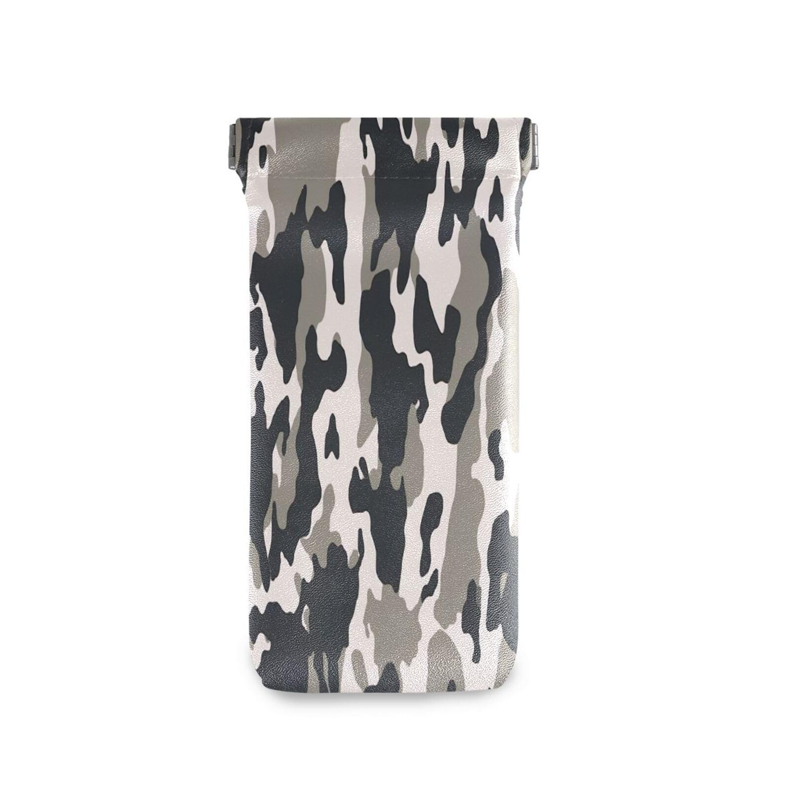 FLildon Gray Camouflage Eyeglasses Pouch Squeeze Top Sunglasses Case Soft PU Leather Eyeglass Bag for Men Women
