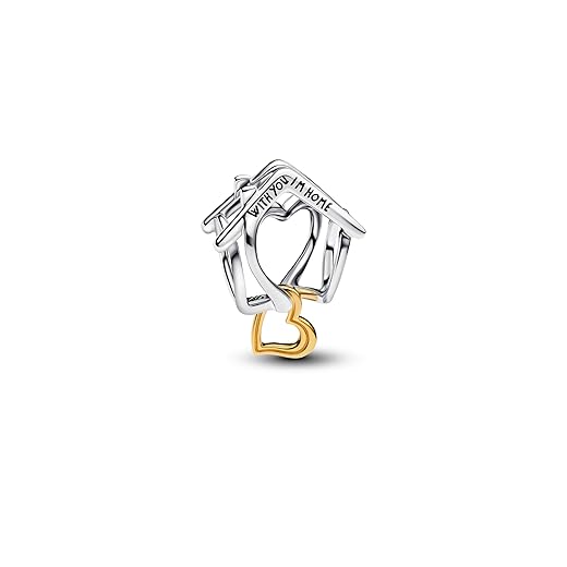 PANDORA Moments Casa & Cuore - Charm in argento sterling con lega metallica placcata in oro 14K, compatibile con Moments, 764145C00
