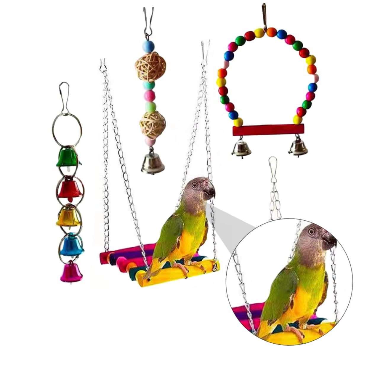 Levemolo 5 pièces Set de Jouets à Mâcher pour Perruches et Perroquets et Naturel pour Oiseaux Ensemble Daccessoires Colorés pour Cage Danimaux de Compagnie