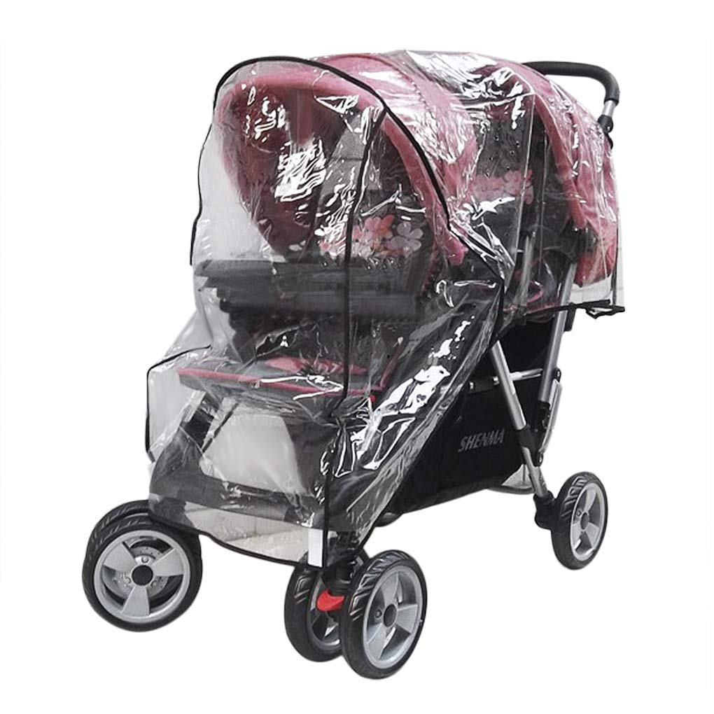 Housse de pluie universelle imperméable Double Housse de Capuche PVC Protection de siège jumaux pour Landau Bébé Habillage Poussette avant/arrière/côté Couverture à 360 ° (Transparent2)