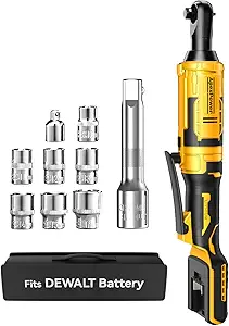 1/2 Inch Cordless Ratchet Wrench, for DEWALT 20V Max Battery, 88Ft-Lbs, 0-400RPM, Electric Ratchet Wrench Set with Variable Speed Trigger, Reinforced Head, R&F Switch, 7 Sockets, 1/2" to 3/8" Adapter