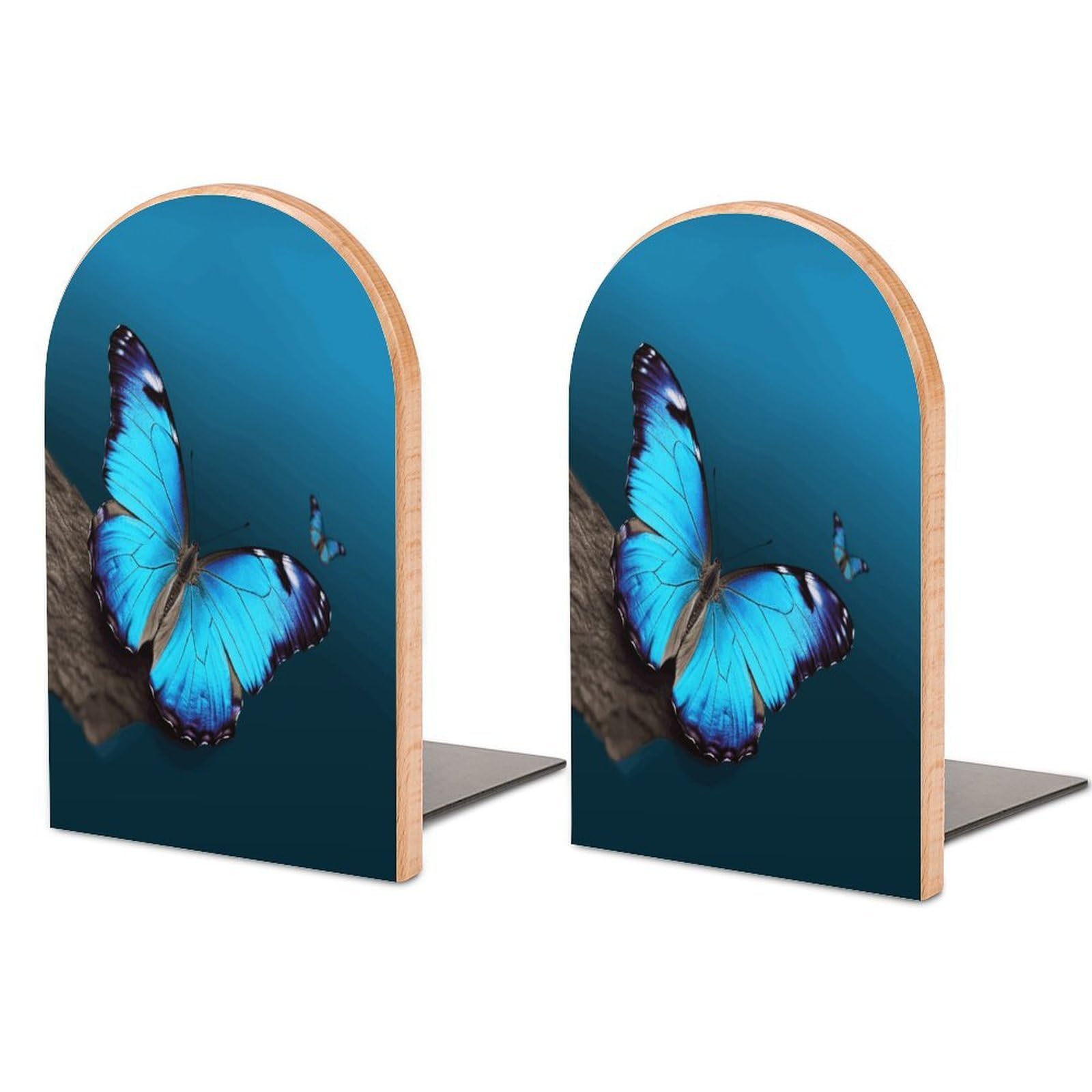 Sujetalibros de mariposa azul soporte de libros antideslizante de madera para estante