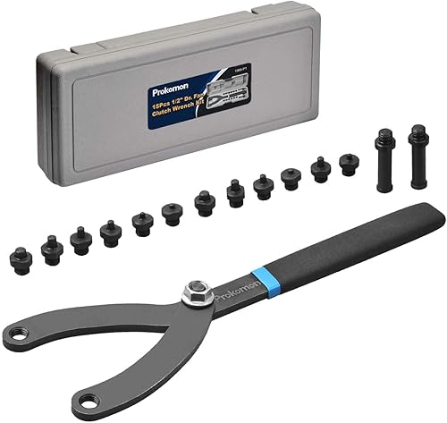 Prokomon Juego de 15 piezas de llave de tuerca de pasador ajustable/Llave de embrague de ventilador de cilindro variable con soporte de polea y
