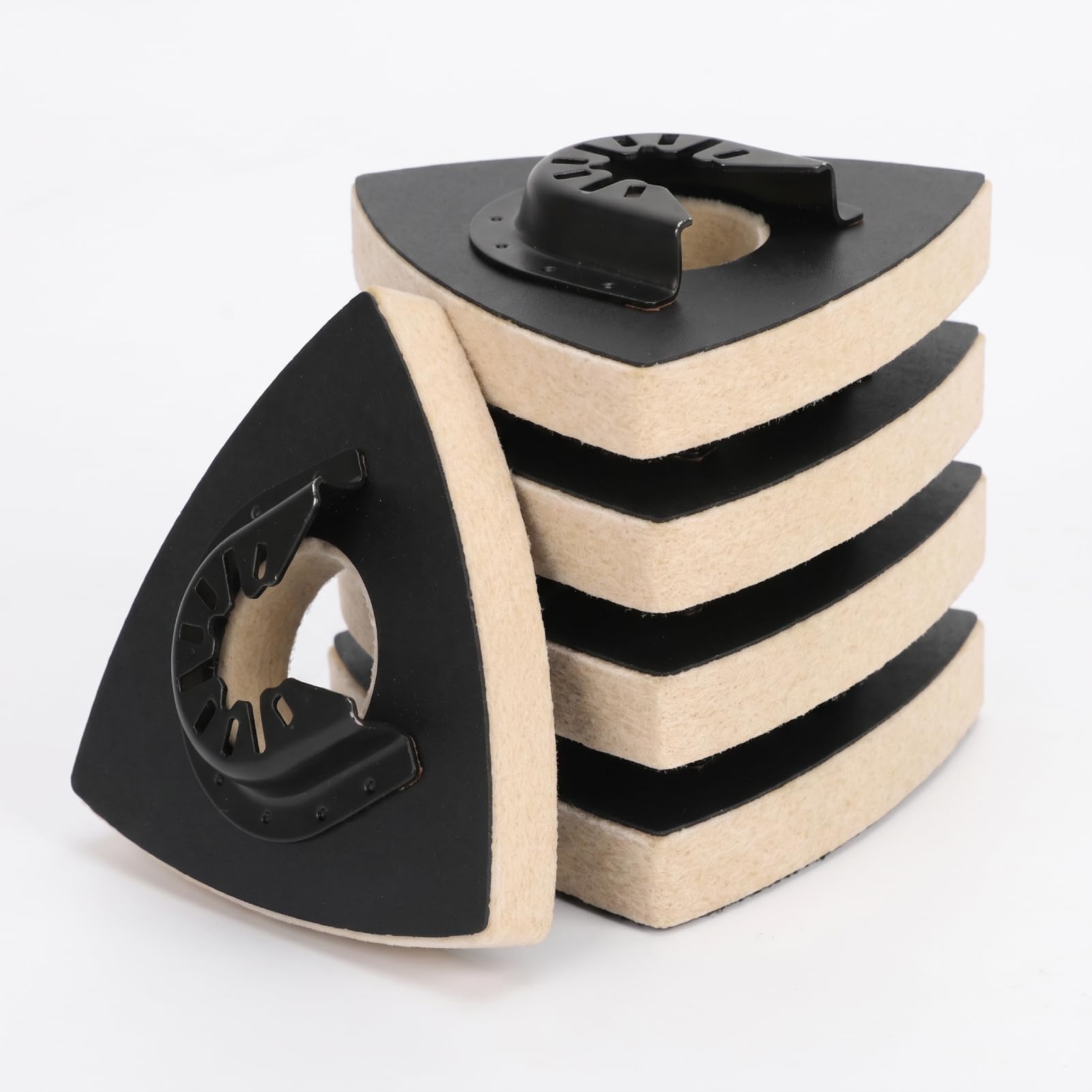 5PCS Triangular Wool Polishing Pad, 80mm 3.1in Triangular Hook and Loop Oscillating Multi Tool Sanding Pads with Alloy Steel Base