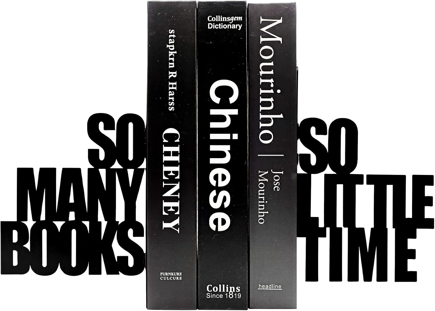 So Many Books, So Little Time Bookends, Decorative Metal Book Ends Supports for Shelves, Heavy Duty Bookend Holder