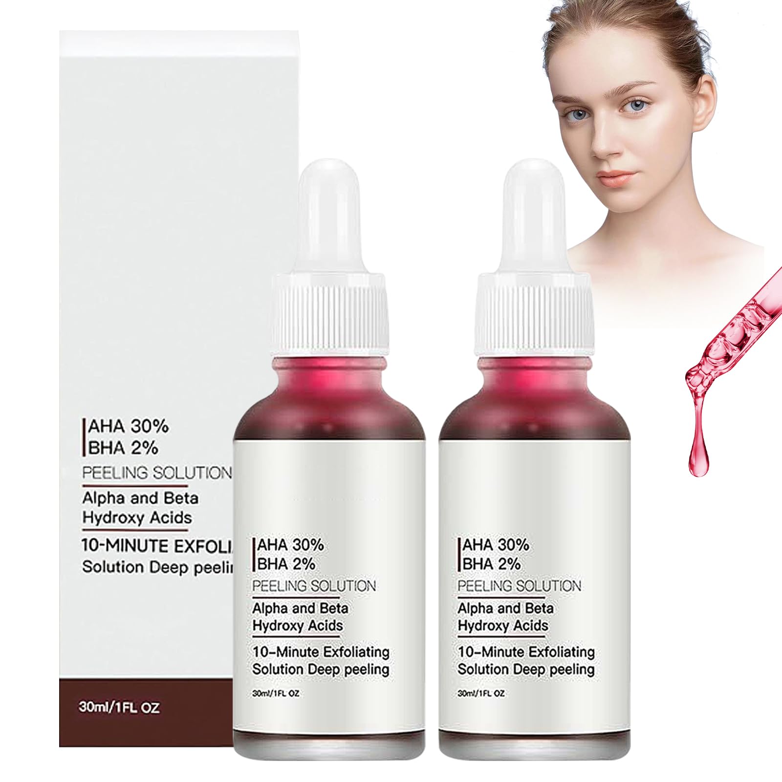 Fruchtsäure-Peeling Fürs Gesicht – 30% AHA + 2% BHA, 2 Flaschen, Für Alle Hauttypen