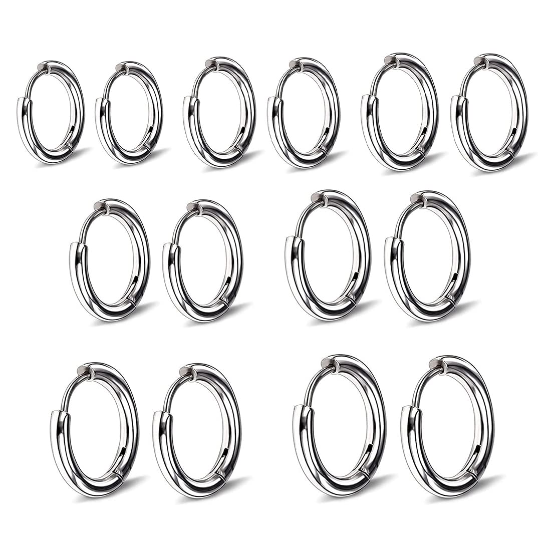 REQAG7 Pares Pendientes de Aro de Acero Inoxidable Anillos de Labios Nariz Pendientes de Aro Pequeños de Cartílago para Hombre y Mujer, aretes de aro hipoalergénicos de acero inoxidable, 8-20 mm