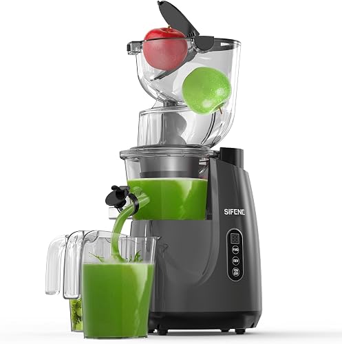 Cold Press Masticating Juicer for Produce, 70mm Chute, 54 RPM, Gray | 800ml juice cup and 800ml pulp cup, reverse function, quiet motor, dishwasher-safe removable parts, home juicing, safety lock