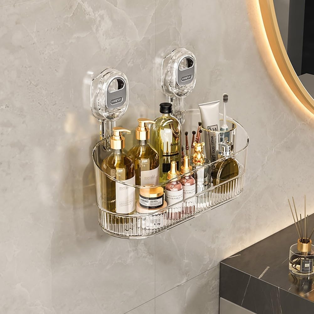 Suction Cup Storage - No-Drill Bathroom Suction Storage Box Suction Cup Shower Caddy Hanging Shower Shelf Heavy Duty