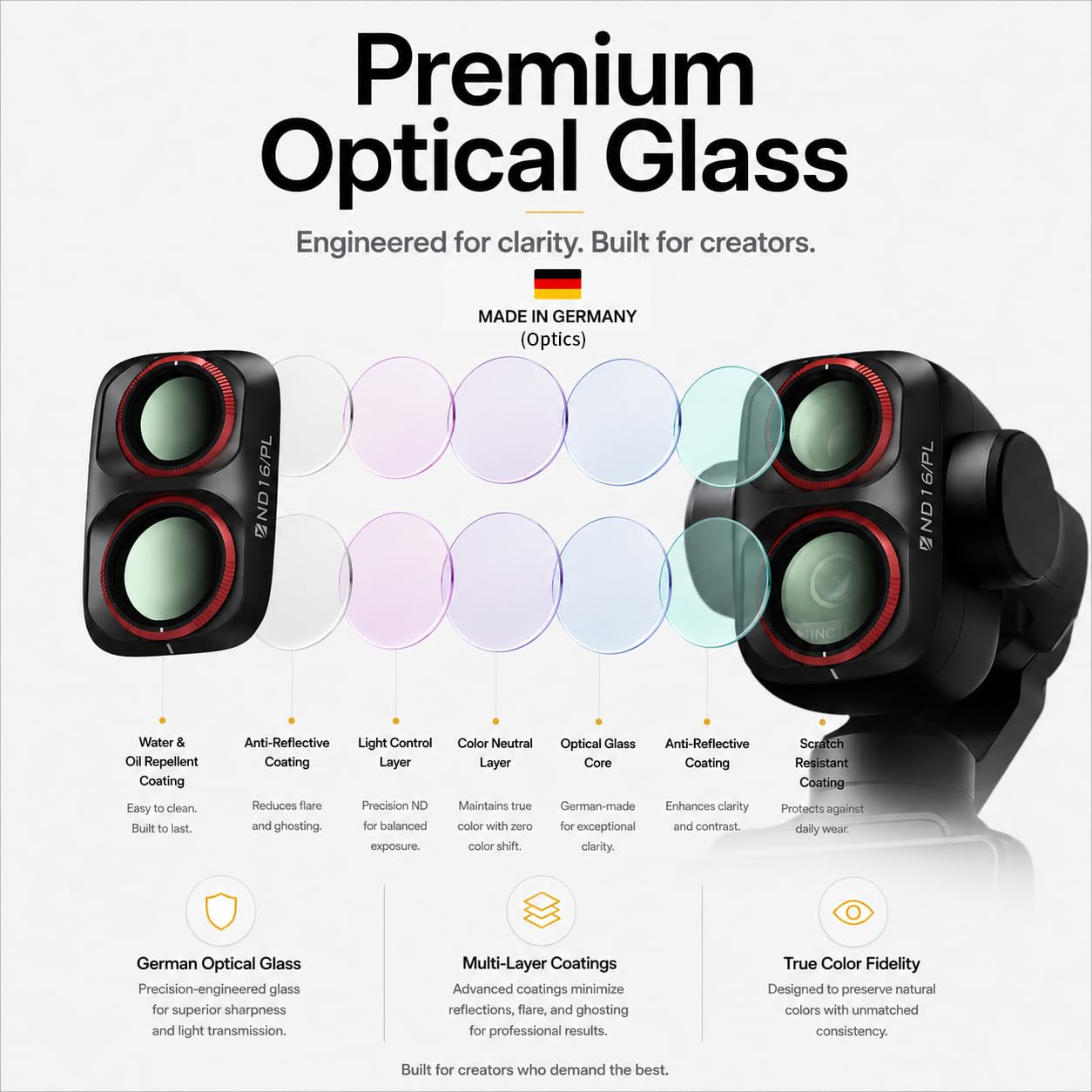 Freewell Standard Day NDFilter Set,für DJI Osmo Pocket 4P/Xtra Muse 2 PRO | Quick Swap ND8, ND16, ND32, ND64,4 Stück