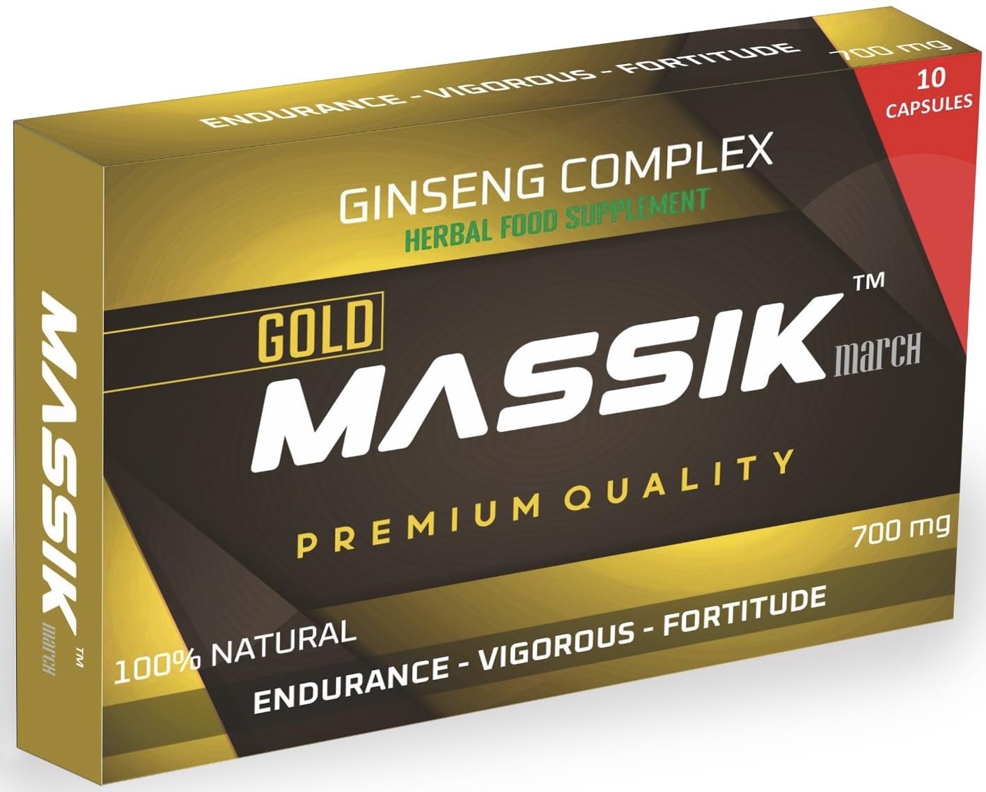 MASSIK MARCHHerbal Supplement for Men, Extra Strength Performance Enhancing Pills, Stamina Endurance Booster, Gold Supplement Pills for Men - 10 Ginseng Capsules