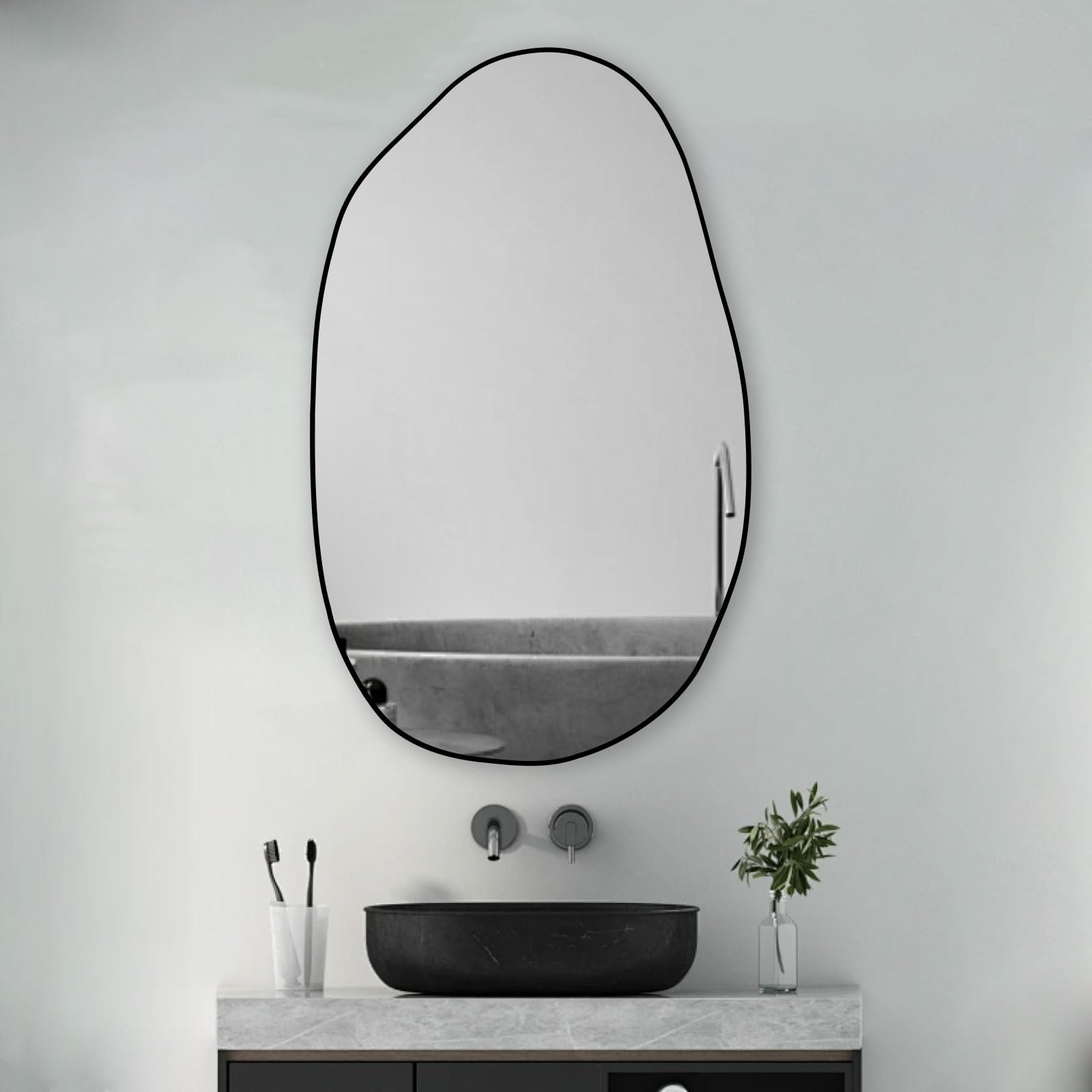 Specchio Asimmetrico da Parete Irregolare - Unico Cosmetico, Grande e Decorativo per Soggiorno, Bagno, Camera da Letto - 85 x 52 cm