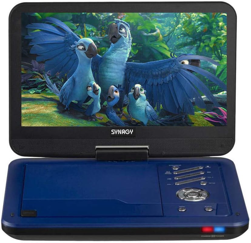 SYNAGY 12" Portable DVD Player with 10.1'' Swivel Screen Remote Control Rechargeable Battery Car Charger Wall Charger, Personal DVD Player (Blue)