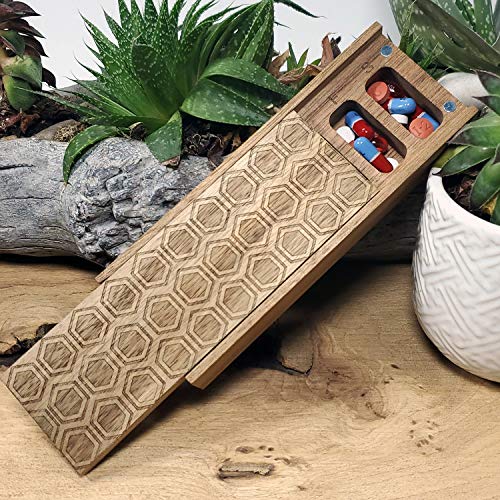 Natural Acacia Wood 7 Day Weekly Pill Box – Pill Organizer For Vitamins, Daily Supplements – Pill Container. #TOP1