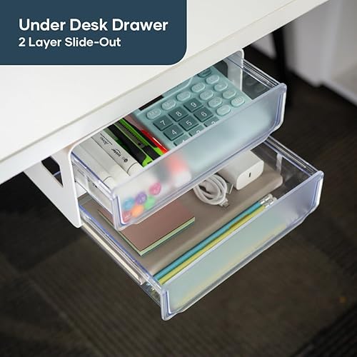 Miniatura 3 de MariaMMDI I Organizador de cajones autoadhesivos para debajo del escritorio con 2 capas anchas que debes tener en la oficina o el hogar