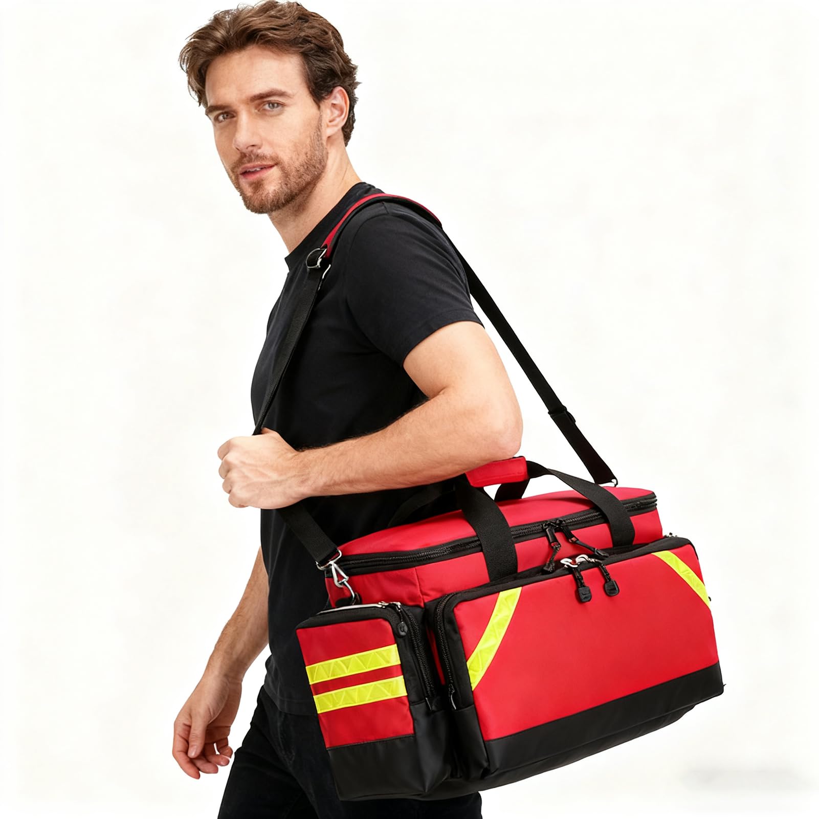 Cubstone Leer Rettungstasche,Medikamententasche für Erste Hilfe, Arzttasche Hausbesuch mit Abnehmbaren Seitentaschen und Rutschfestem Boden,Große Geeignet für EMT,Hausbesuche(Red)