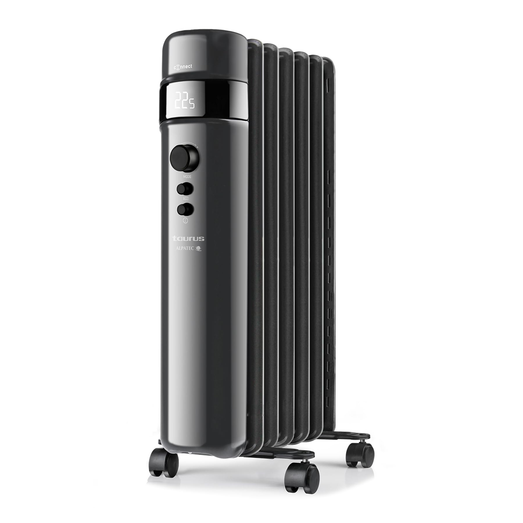Taurus Agadir 1500 CONNECT Oil Radiator Electric Radiator Digital Display Adjustable Temperature 24H Timer 3 Power Levels + ECO Mode Wheels 1500W Quiet