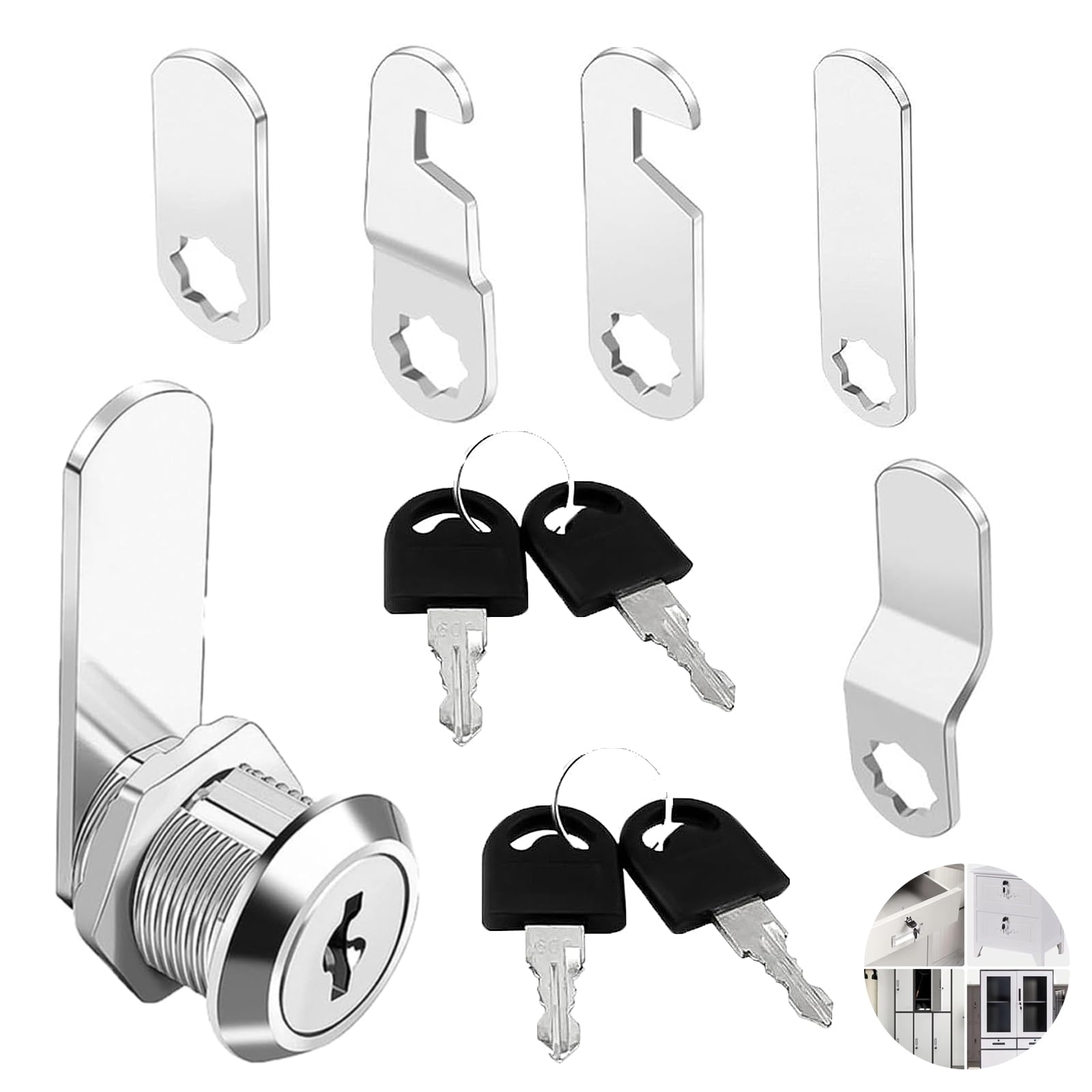 Locker Locks with Key, 4 Keys, Comes with 5 Different Lock Plates, Letterbox Lock, for Drawers, Dresser, Cupboard Door, Furniture Locker