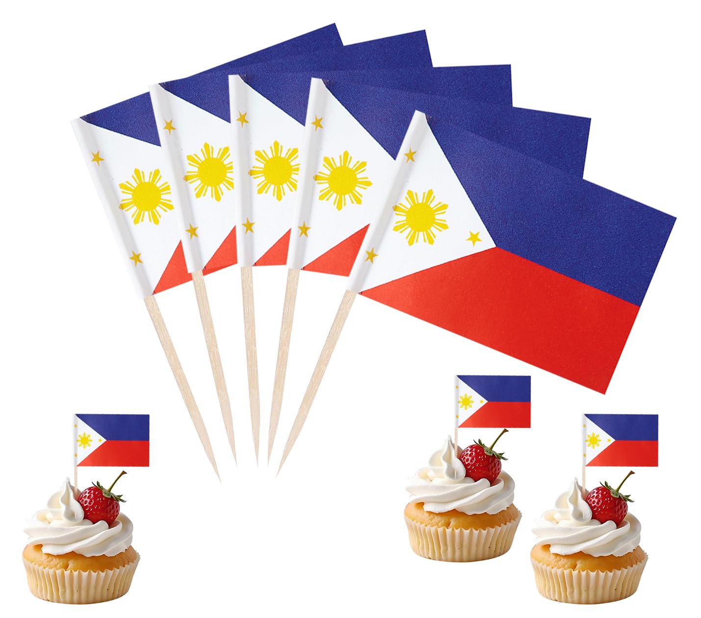 JBSJBS Philippines Flag Philippines Cupcake Topper Flags Banner Mini Small Filipino Toothpick Stick Flags Cake Party Festival Theme Decorations(100Pcs) — image 1