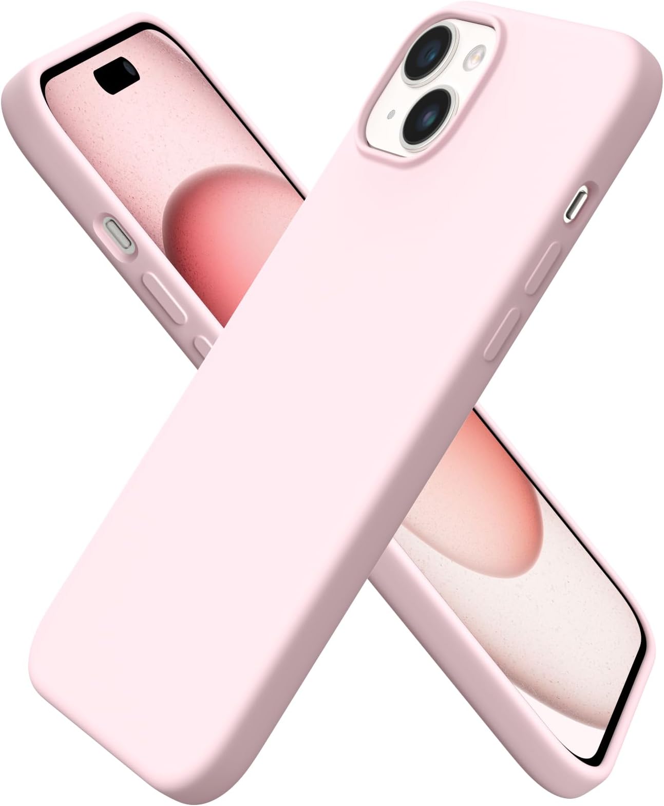 ORNARTO Compatible with iPhone 15 Plus Case 6.7", Slim Liquid Silicone 3 Layers Full Covered Soft Gel Rubber 15 Plus iPhone Case Cover 6.7 inch-Pink