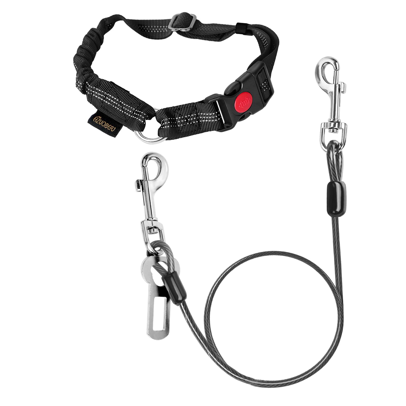CHZUOBER Chew Proof Dog Car Seat Belt, 2 in 1 Steel Cable Dog Car Accessories Headrest Restraint Doggie Car Seatbelt for Medium Large Dogs Chewer Heavy Duty Doggie Seatbelts for Cars Swivel Attach
