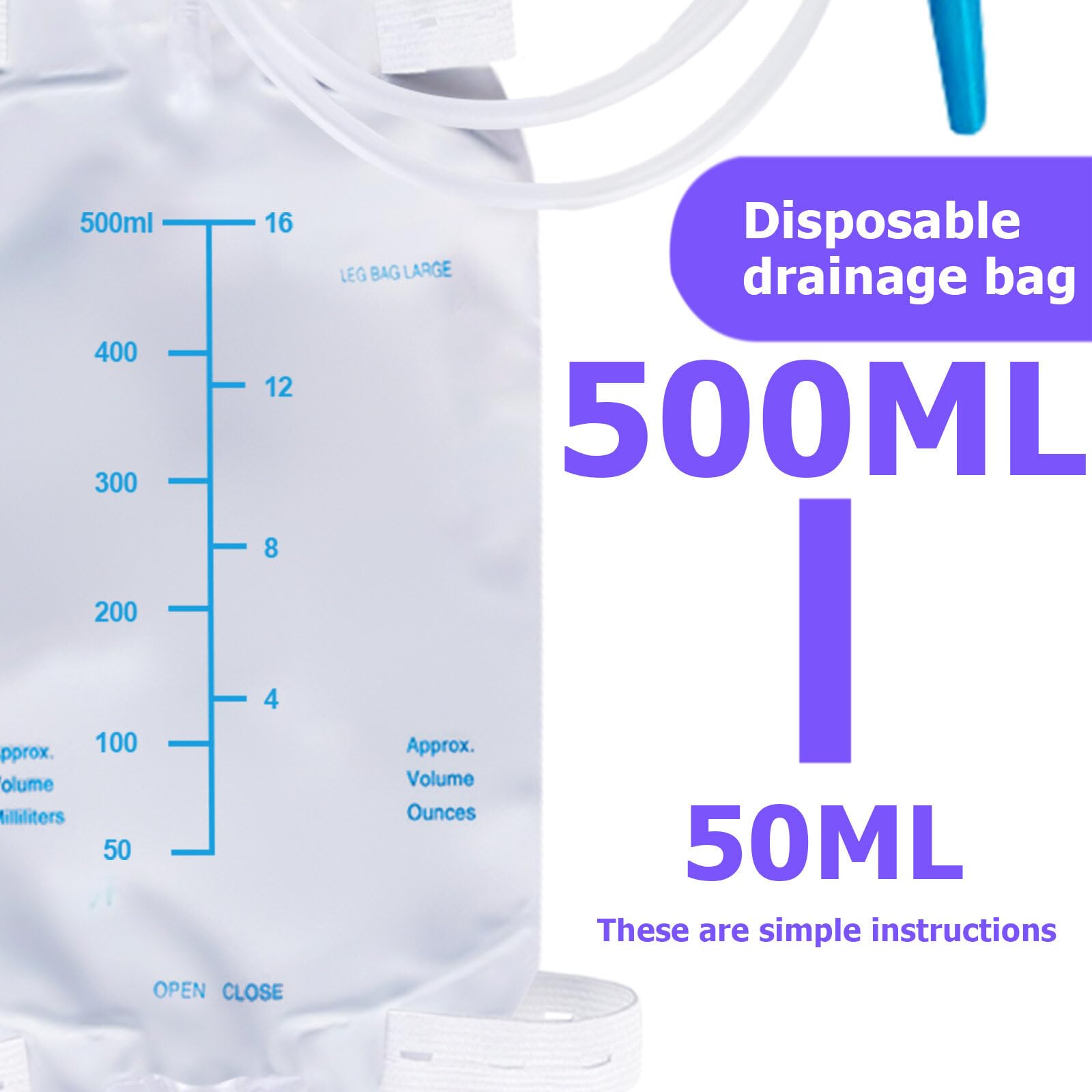 6 piezas de 500 ml de bolsas de orina con 2 correas: bolsas de orina, bolsas de drenaje de orina, bolsas de drenaje con 2 tiras, bolsas de orina con válvula y drenaje en T, bolsas de drenaje de orina