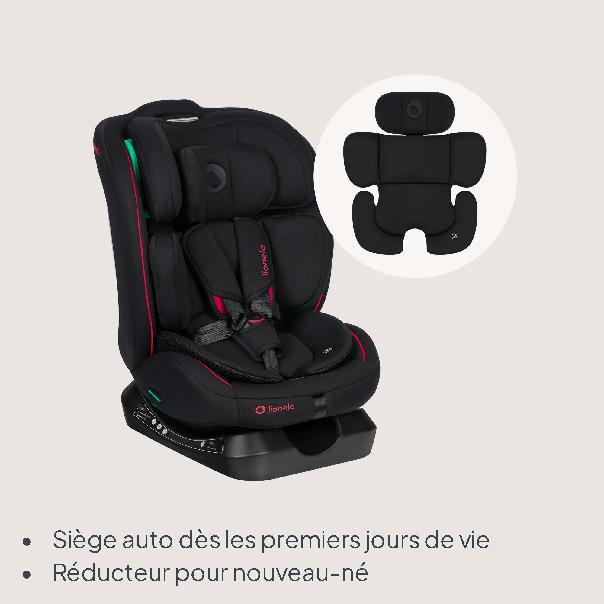 LIONELO AART I-SIZE Si?ge Auto Bébé 40 ? 150 cm, Installation avec Ceinture de Sécurité, Réglage de l'Appui-t?te et de l'Inclinaison, Insert Lombaire et Réducteur, Norme R129 i-Size Standard