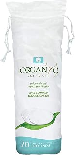 Organyc 100% Organic Cotton Rounds for Sensitive Skin - Biodegradable, Chemical-Free Makeup Pads, 70 Count