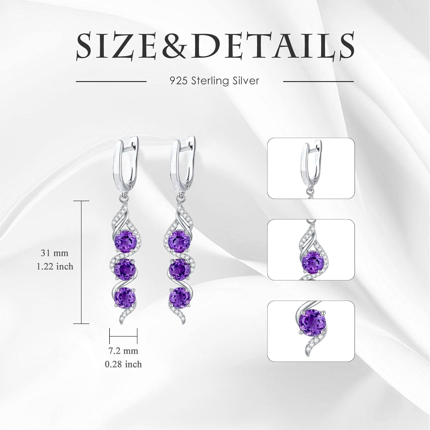 5mm Round Cut Gemstone Leverback Earrings 925 Sterling Silver 3 Birthstones Dangle Earrings Jewelry Gifts for Anniversary Women Gifts (Gift Box) - Image 3