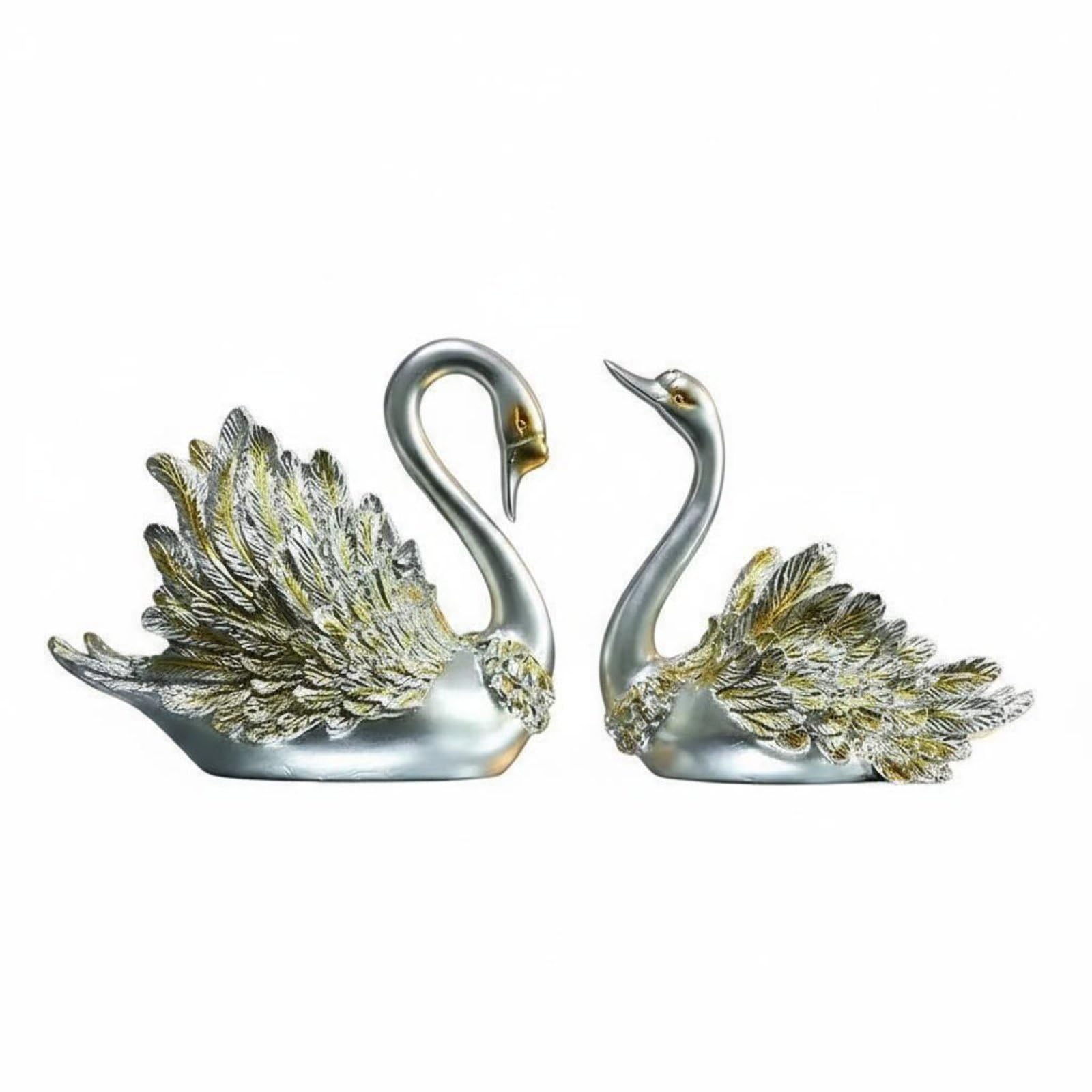 Porte-bouteille cygne casier à vin résine écologique sculpture plume or argent 2 pièces